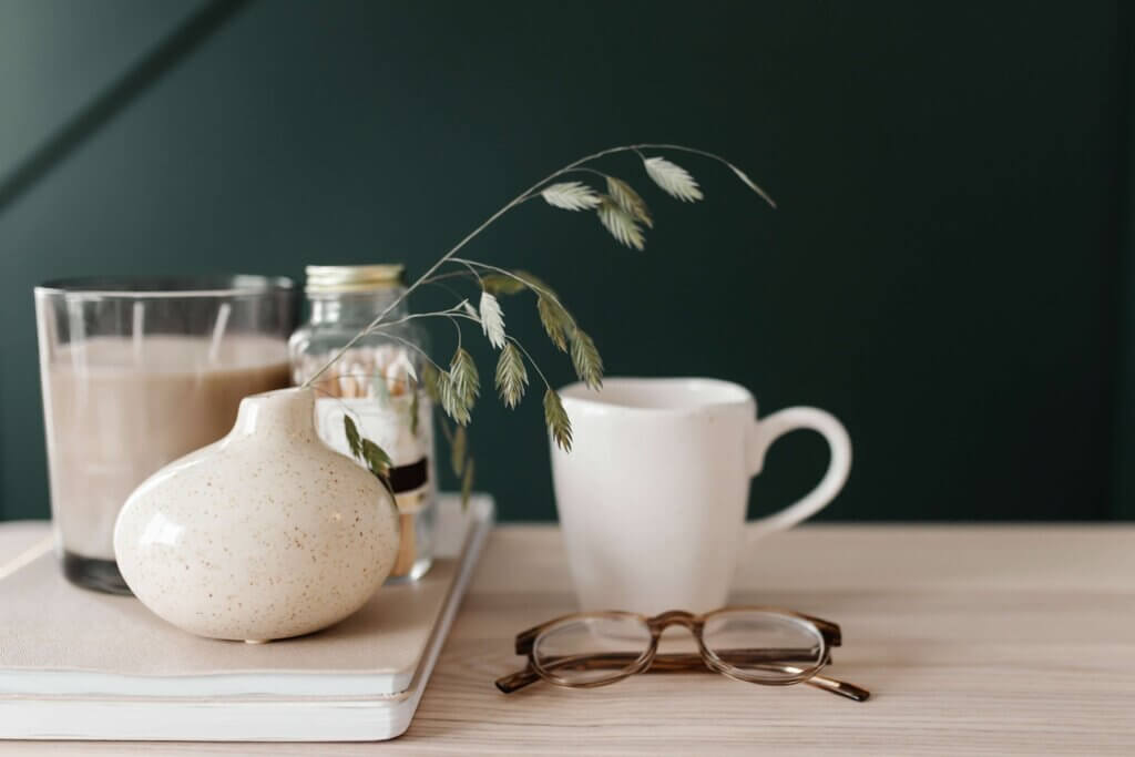 Haute Stock Stock Photo Of Modern Office Desk At Home With Glasses, Coffee And Plant.