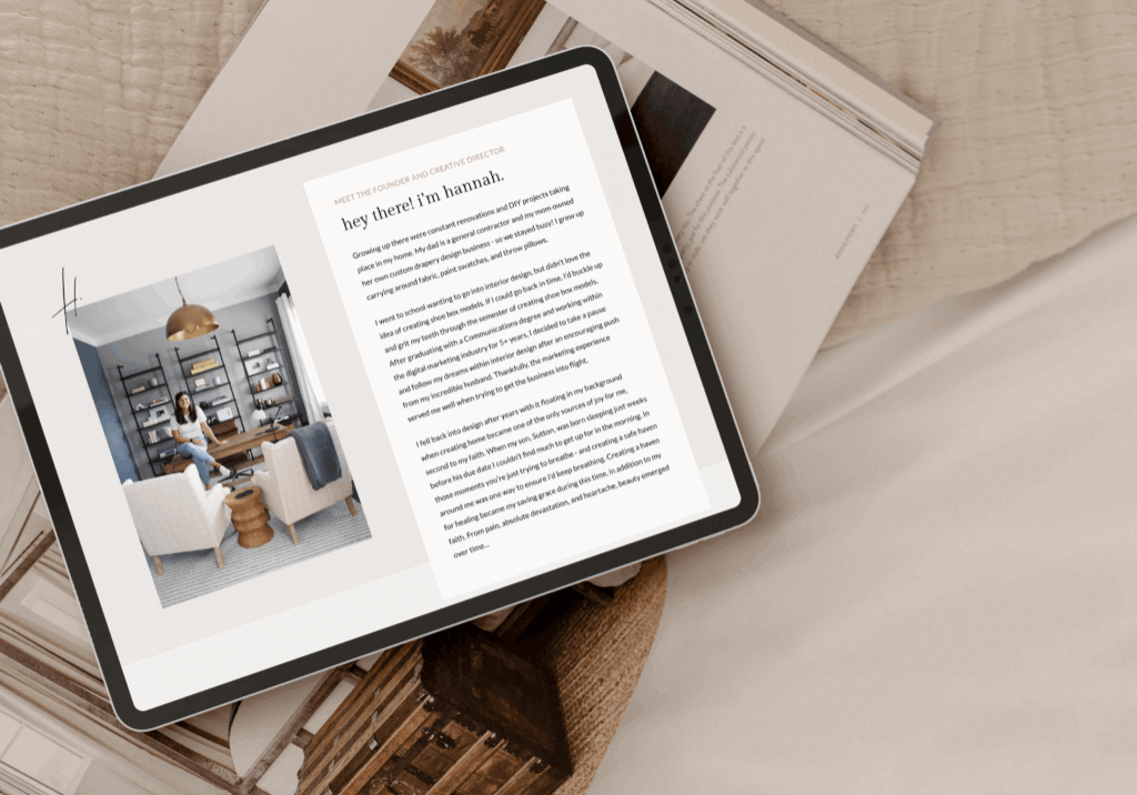 best practices for about page for interior designer