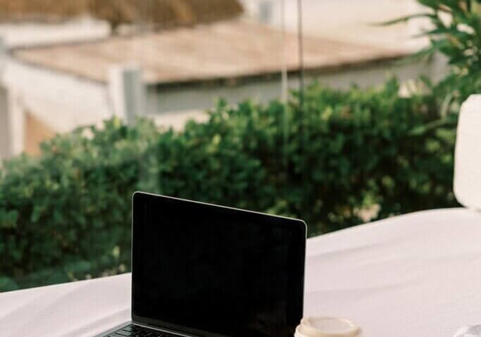laptop at vacation rental while working remote